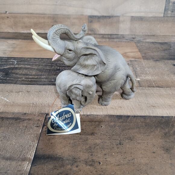 Elephant Sculpture Mommy & Baby Andrea By Sadek Porcelain Elephant #7870 - Picture 1 of 9